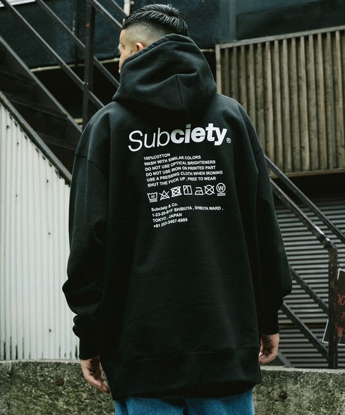 「Subciety」 プルオーバーパーカー LARGE ブラック×ホワイト メンズ_画像7