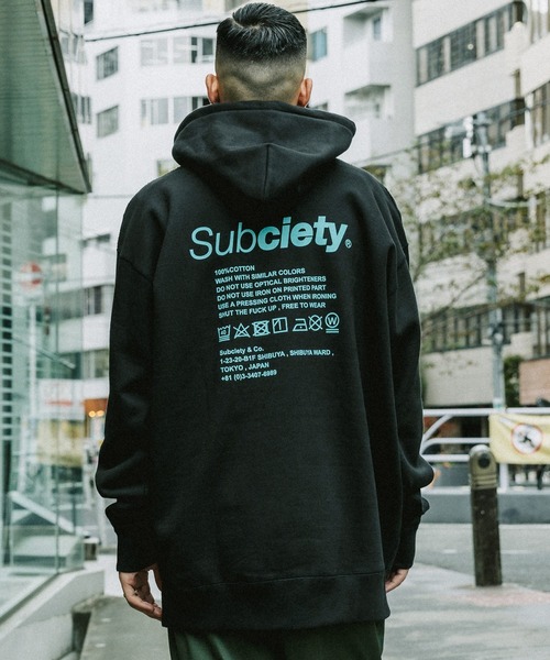 「Subciety」 プルオーバーパーカー LARGE ブラック×ホワイト メンズ_画像9