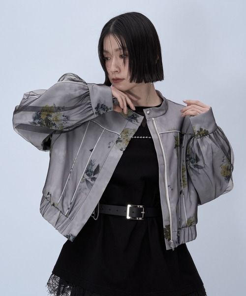ブルゾン アウター 2WAYフラワーシアーレイヤーブルゾン(HARE) レディースの画像