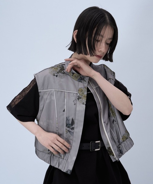 ブルゾン アウター 2WAYフラワーシアーレイヤーブルゾン(HARE) レディースの画像
