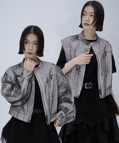 ブルゾン アウター 2WAYフラワーシアーレイヤーブルゾン(HARE) レディースの画像