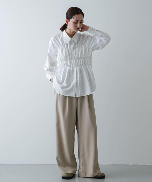 ホワイト シャーリングデザイン 長袖シャツ SENSE OF PLACE by URBAN RESEARCH ブラウス シャツ シャーリング