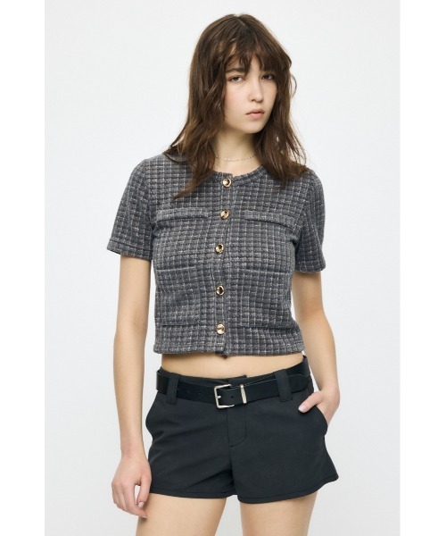MOUSSY ネイビー ツイードカーディガン MOUSSY（マウジー） カーディガン TWEEDY カーディガン レディース