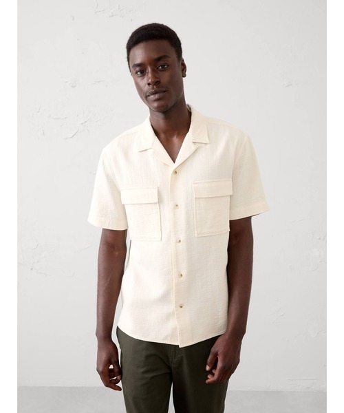 シャツ BANANA REPUBLIC FACTORY STORE　　スタンダードフィット ダブルウィーブ リゾートシャツ メンズの画像