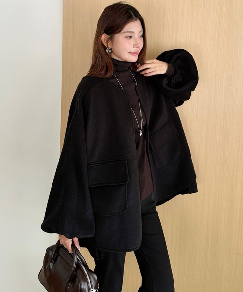 「by LEGNA」 ノーカラーコート LARGE ブラック レディース_画像3