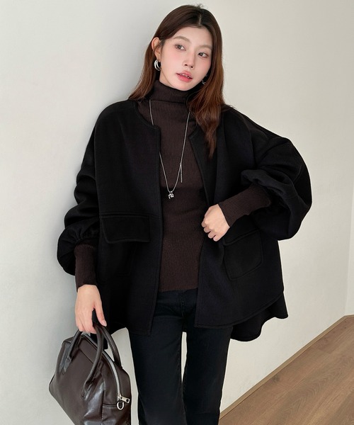 「by LEGNA」 ノーカラーコート LARGE ブラック レディース_画像4