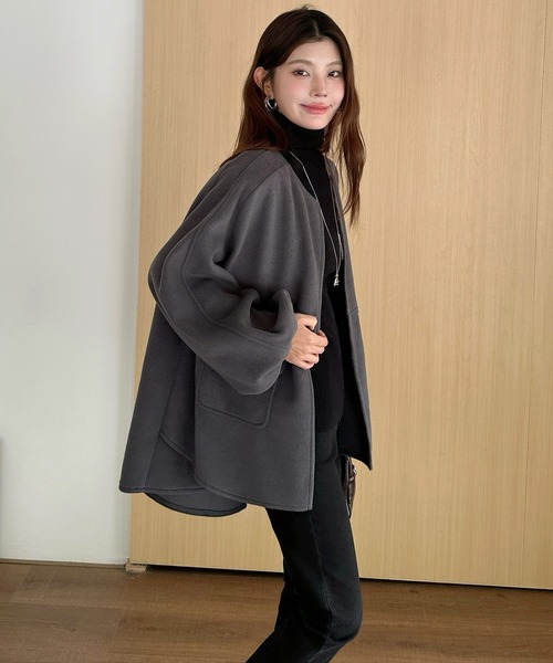「by LEGNA」 ノーカラーコート LARGE ブラック レディース_画像7