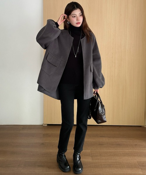 「by LEGNA」 ノーカラーコート LARGE ブラック レディース_画像8