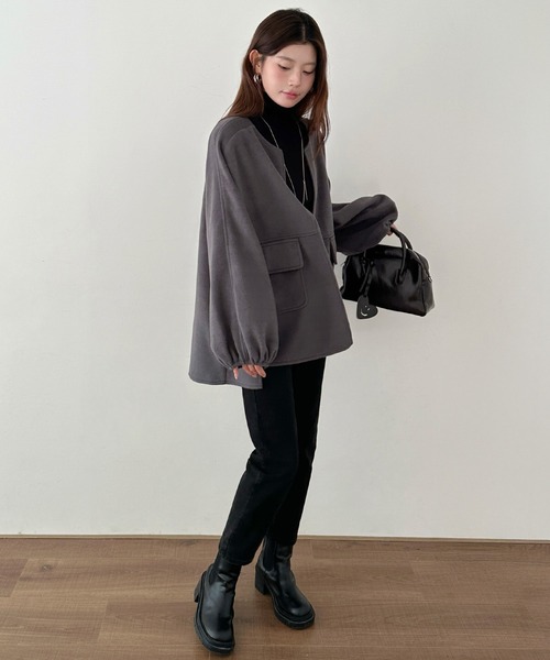 「by LEGNA」 ノーカラーコート LARGE ブラック レディース_画像9
