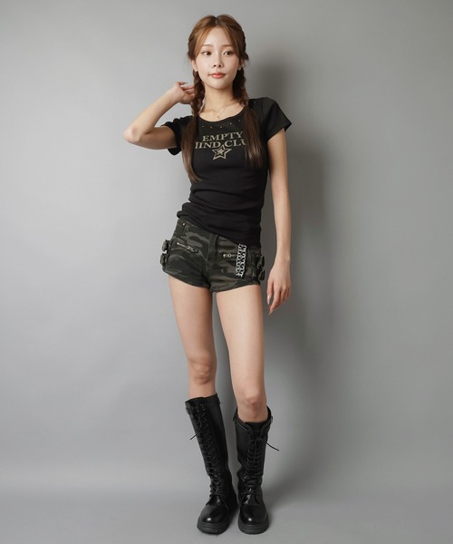 SPINNS（スピンズ） tシャツ 半袖 スタッズ付き半袖ピタTシャツ/ロゴ