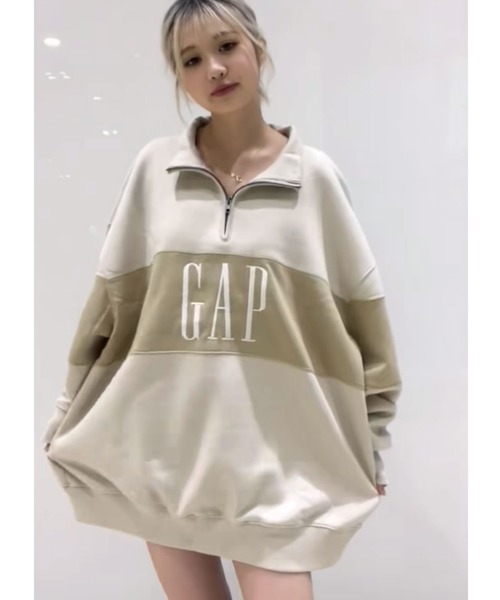 Gap ハーフジップ ボア オーバーサイズ ハーフジップ GAPロゴプル 