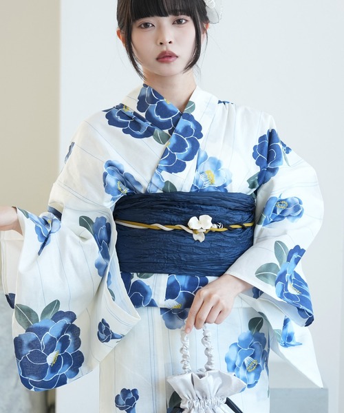 青と白の花柄 浴衣 utatane utatane 浴衣 浴衣2点セット 平成レトロ＆モード レディース
