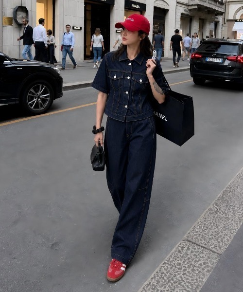 【FAVORITO】シングルブレストポケット付きデニム2点セットアップ FAVORITO セットアップ シングルブレストポケット付きデニム2点