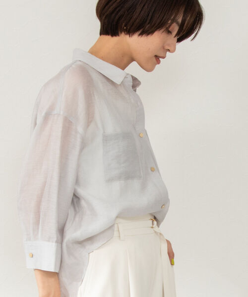「NOLLEY'S」 7分袖シャツ 38 グレイッシュベージュ レディース_画像3