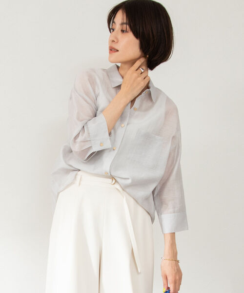 「NOLLEY'S」 7分袖シャツ 38 グレイッシュベージュ レディース_画像6