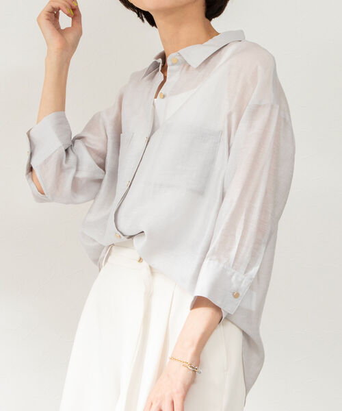「NOLLEY'S」 7分袖シャツ 38 グレイッシュベージュ レディース_画像7