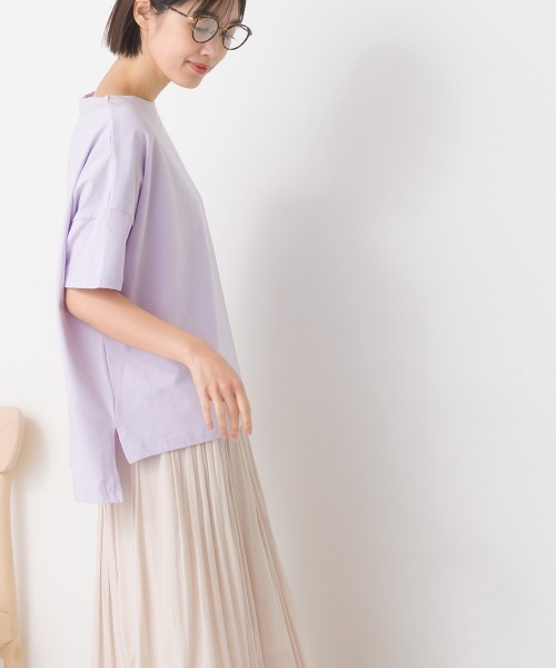美品 ティッカ コットン100%ドロップショルダー 半袖 シャツ ◆ベージュ セール】Oversize drop shoulder broadcloth band collar shirt