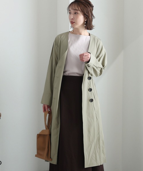 ElegChic ノーカラーコート コート ノーカラーバックリボン