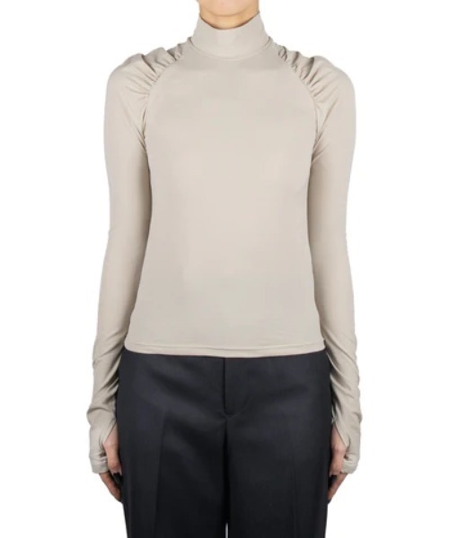 tシャツ WRINKLE JERSEY GATHER HI NECK TOP レディース