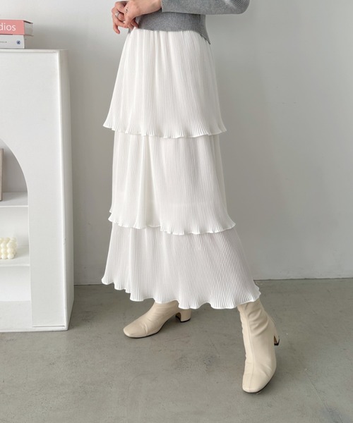 CLEA スカート 3段ティアードフリル カンカンロング丈スカート
