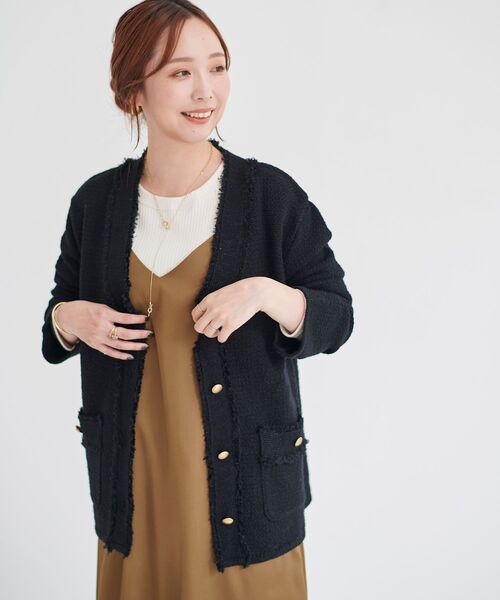 le.coeur blanc（ルクールブラン） コート アウター ツイード調Vネック