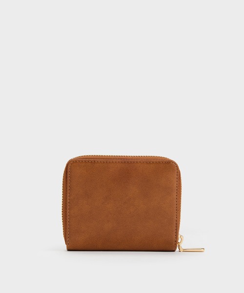 チャールズアンドキース　財布　ブラウン CHARLES & KEITH カーブ フロントフラップウォレット 【再入荷