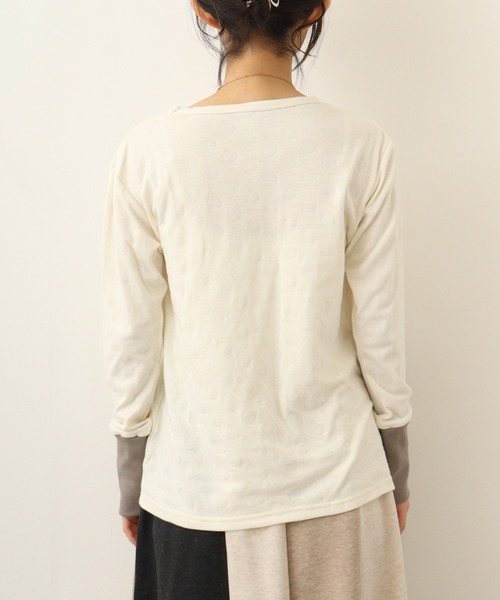 Emago 後ろ切り替えロンＴ 生成 Emago（イマゴ） tシャツ 袖リブ切替えロングスリーブ レディース