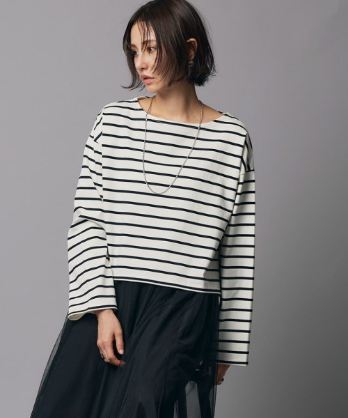 tシャツ 「RASW」綿100%ボーダークロップドロンT レディース ラス RASW 綿100%ボーダークロップドロンT （オフホワイト