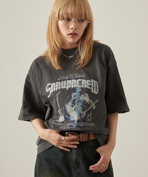 Snap club tシャツ 「Snap club」ビッグシルエットヴィンテージ加工