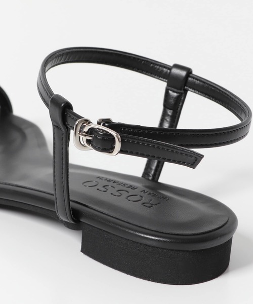 サンダル スクエアトゥアンクルストラップサンダル レディース