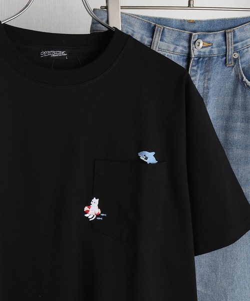 WESTSEA（ウエストシー） tシャツ 猫 アニマル 刺繍ポケット オーバー