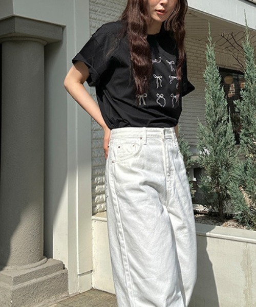 トップス ribbon tee SLY | CUT OUT RIBBON トップス (Tシャツ・カットソー(長袖