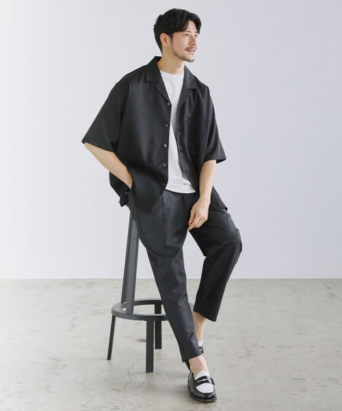 美品⭐︎Papas 半袖シャツ　オープンカラー　グレー　リネン100% L 美品⭐︎Papas 半袖シャツ オープンカラー グレー リネン100% L