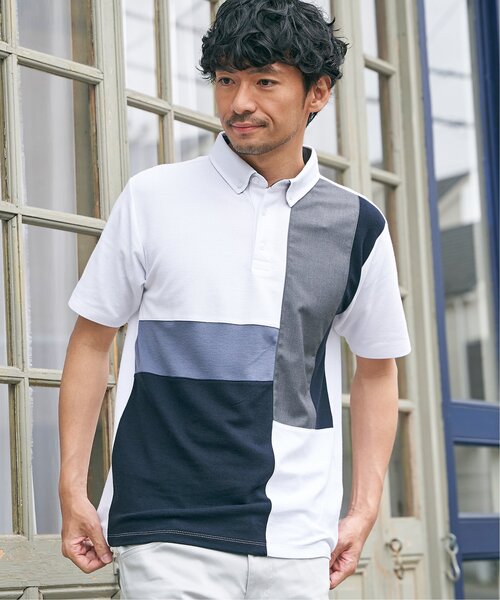 ikka（イッカ） ポロシャツ ブロックス鹿の子切り替えポロシャツ