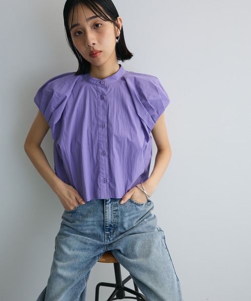 ブラウス シャツ タックデザインショート丈シャツ レディース