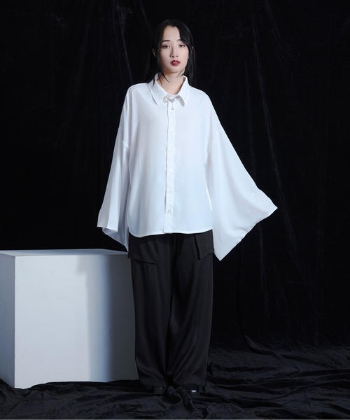 DIANTEロールスリーブルーズシャツ ホワイト Ellno Loset（エルノロゼット） シャツ 「新カラー追加」和スリーブ