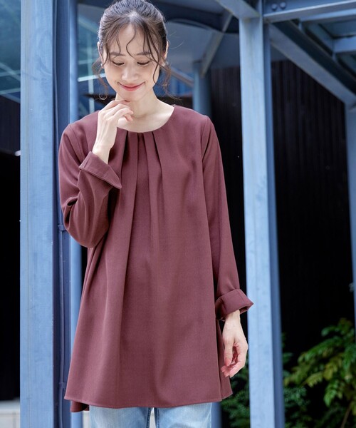 711＊定価2.2万　自由区　46Gジャージー チュニック丈ブラウス　22SS 綿100％ 同色刺しゅう チュニックブラウス | 京都通販ミセスの