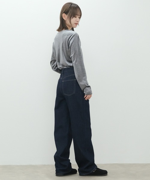 HEILIS tシャツ ラインストーンベロアロングスリーブカットソー