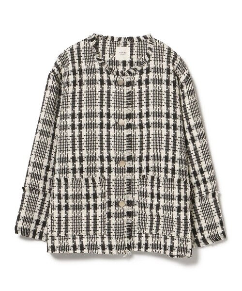 BEAMS HEART ジャケット ノーカラージャケット ツイード
