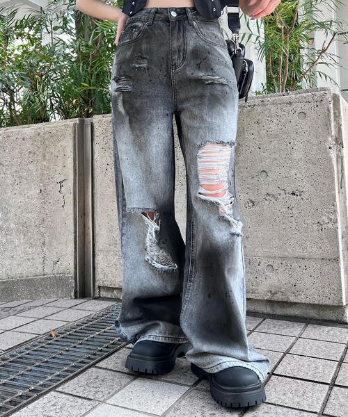 ジーンズ クラッシュデニムワイドバギーパンツ メンズ