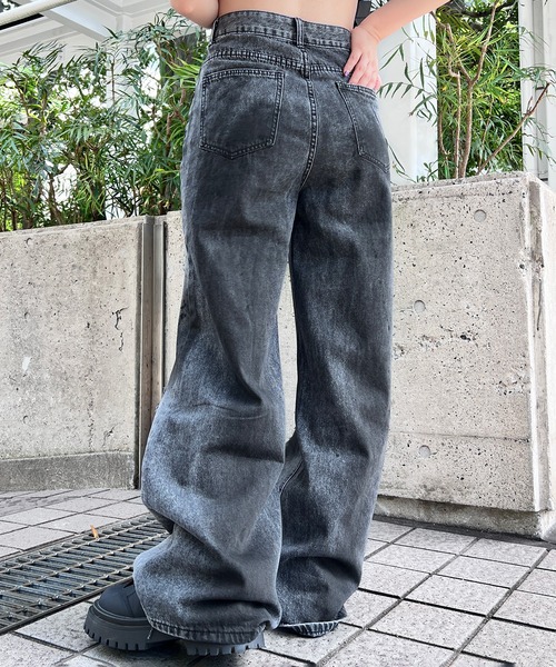 ジーンズ クラッシュデニムワイドバギーパンツ メンズ