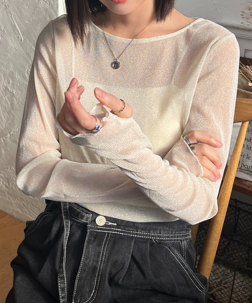 tシャツ フィンガーホールラメシアートップス レディース : ZOZOTOWN