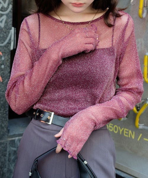 新品❤︎ラメ　Sサイズ　Off Shoulder Glitter Tee　ピンク tシャツ フィンガーホールラメシアートップス レディース : ZOZOTOWN