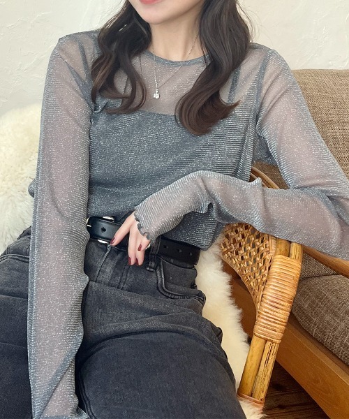 tシャツ フィンガーホールラメシアートップス レディース : ZOZOTOWN