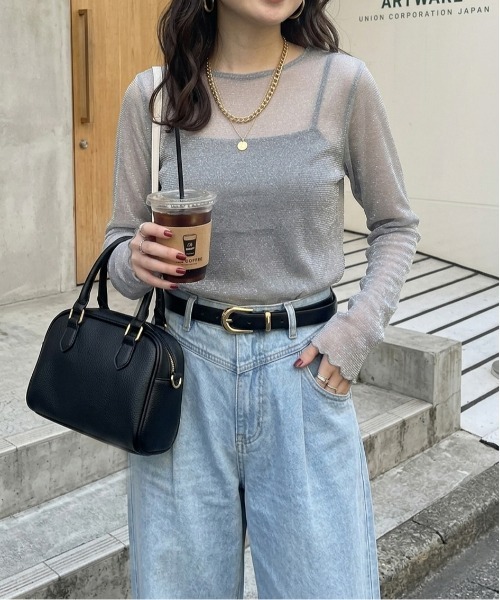 uvカット tシャツ フィンガーホールラメシアートップス レディース