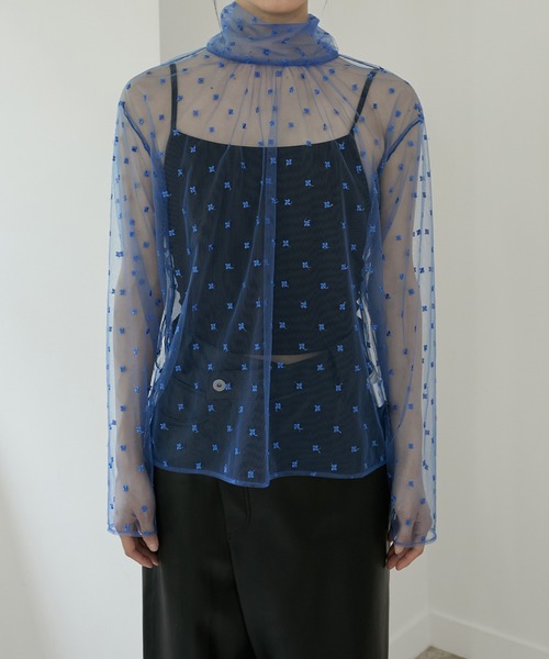 LE CIEL BLEU シャツ ブラウス チュールボウタイトップス / Tulle Bow 