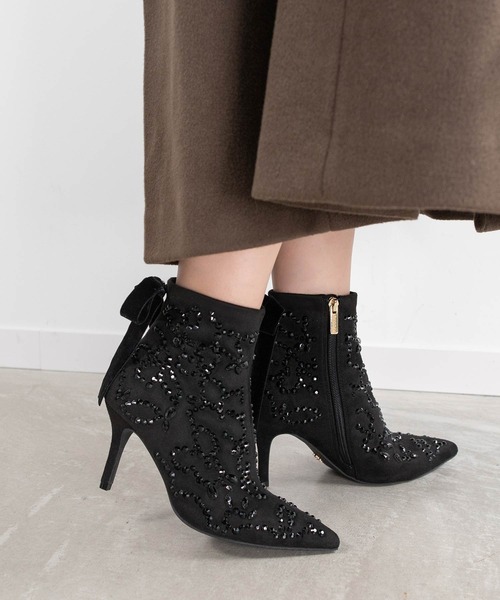 RANDA（ランダ） ブーツ ビジュー×リボン 2WAYショートブーツ