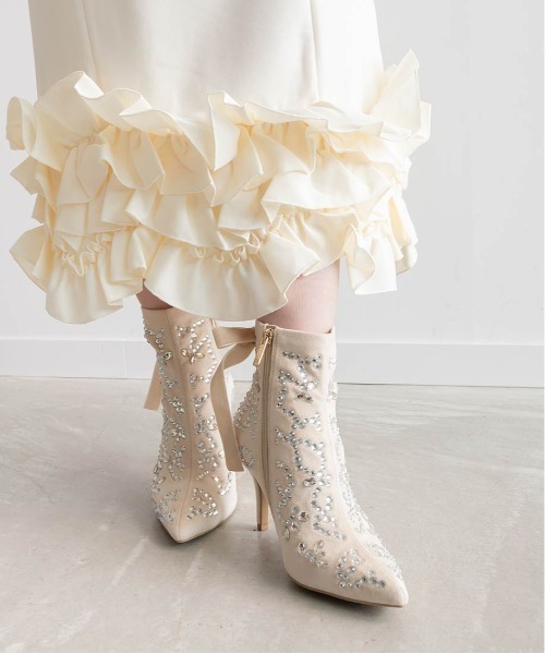 RANDA（ランダ） ブーツ ビジュー×リボン 2WAYショートブーツ