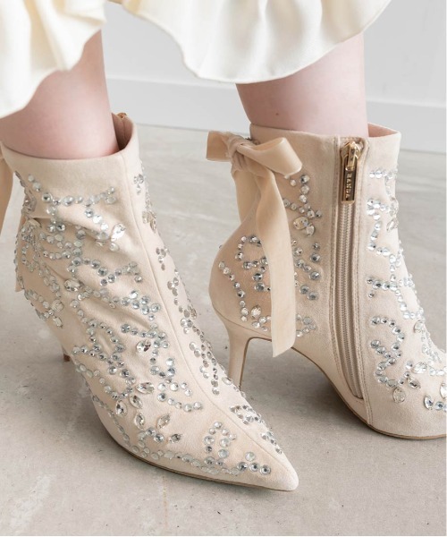 RANDA（ランダ） ブーツ ビジュー×リボン 2WAYショートブーツ