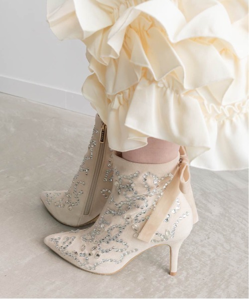 RANDA（ランダ） ブーツ ビジュー×リボン 2WAYショートブーツ